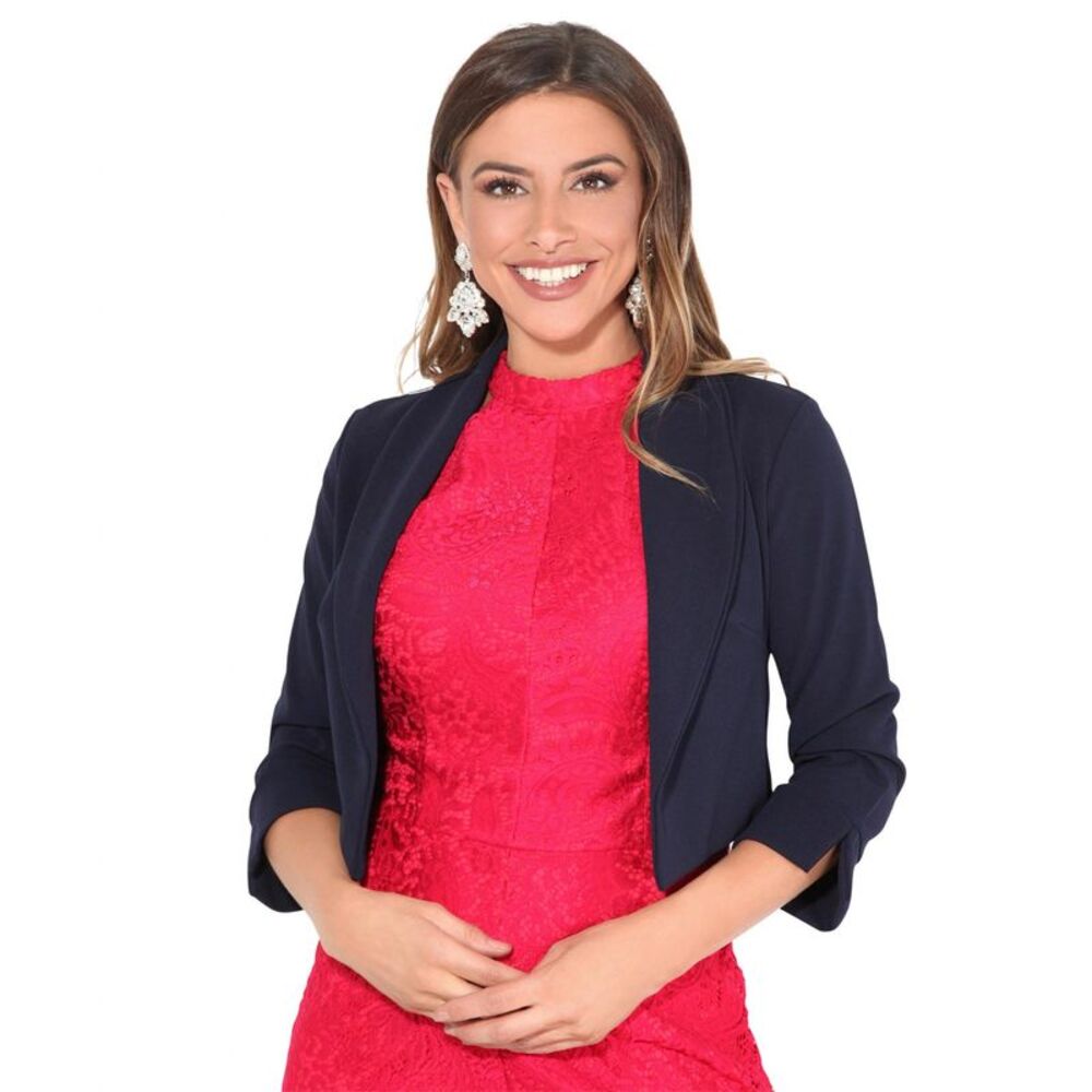 Krisp Womens/Ladies Wide Lapel Three-Quarter Sleeve Shrug / Navy